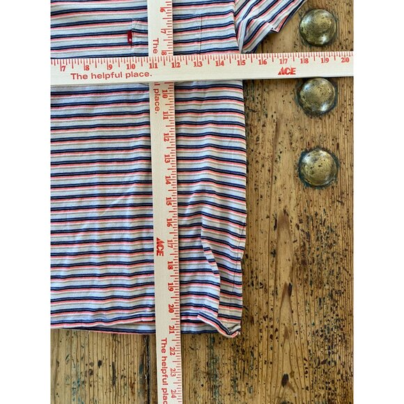Levis Perfect Crew Womens Striped T-Shirt XS Tan Blue Stripes Short Sleeve - Picture 5 of 6